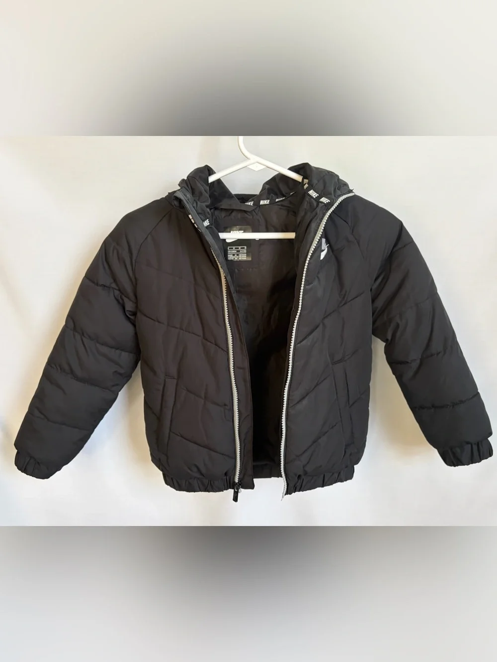 Nike Black Kids Hooded Puffer Jacket with White Logo